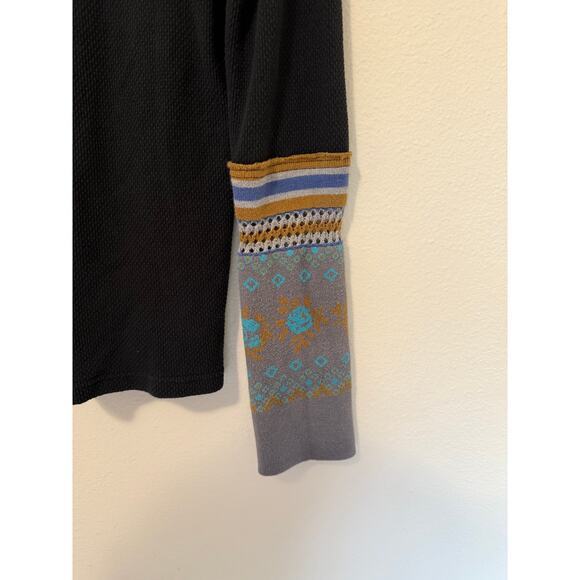 Free People We The Free Mikah Thermal Henley Black Combo Sz M Embroidered Cuffs - Picture 7 of 9